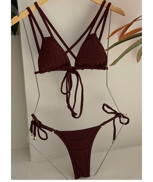 BIQUÍNI CORTININHA CRUZADO CALCINHA DE AMARRAR MARROM COLEÇÃO FLUIR