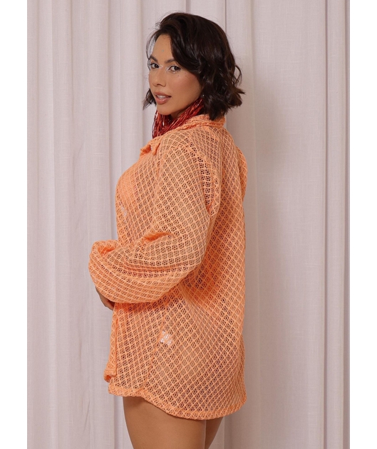 SAÍDA DE PRAIA CAMISA CROCHE LARANJA COLEÇÃO FOLIA