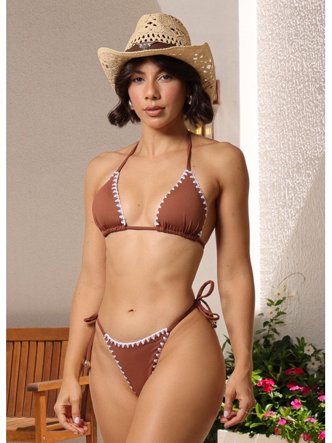 BIQUÍNI CORTININHA CROCHÊ CALCINHA DE AMARRAR MARROM COLEÇÃO ENTRE MARÉS