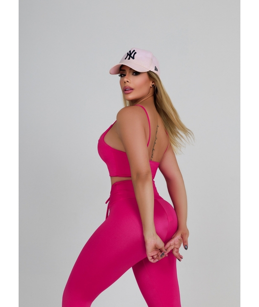 CONJUNTO FIT TRILOBAL TOP ALCA CALÇA COS ALTO PLISSADO ROSA