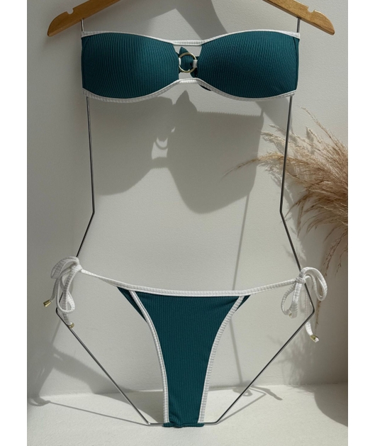 BIQUÍNI TOP TOMARA QUE CAIA CALCINHA DE AMARRAR VERDE PETRÓLEO COLEÇÃO ÁGUA VIVA VAN12