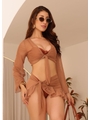 SAÍDA DE PRAIA TOP COM PAREÔ NO TULE MARROM COLEÇÃO COR DO PECADO F13 - 1
