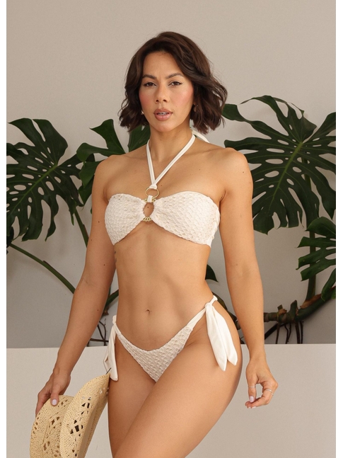 BIQUÍNI TOP ARGOLA CALCINHA DE AMARRAR OFF WHITE COLEÇÃO ATLÂNTICA
