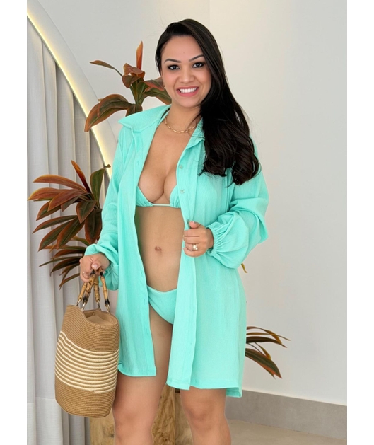SAÍDA DE PRAIA CAMISA NO CHIFFON VERDE CLARO