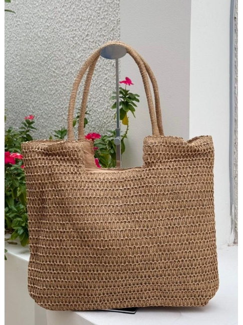 BOLSA DE PALHA BEGE TERRA E MAR