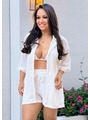 SAÍDA DE PRAIA CONJUNTO CAMISA COM SHORT NO CHIFFON OFF WHITE - 1