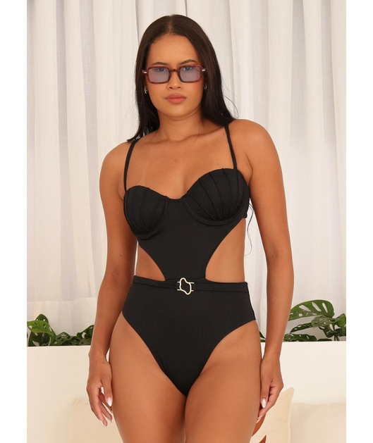 MAIÔ MEIA TAÇA CONCHA PRETO COLEÇÃO PRAIANA