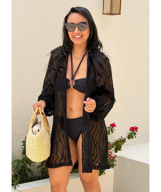 SAÍDA DE PRAIA CAMISA TULE WAVES PRETA