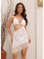 CONJUNTO DE BIQUÍNI CORTININHA CALCINHA DE AMARRAR COM SAIA DE FRANJA BRANCO COLEÇÃO BRISA - 1