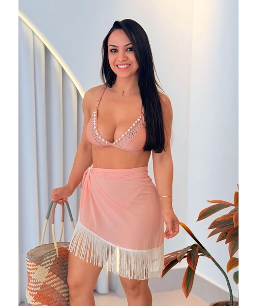 SAÍDA DE PRAIA PAREÔ COM FRANJA NA SEDINHA ROSA SECO CM02