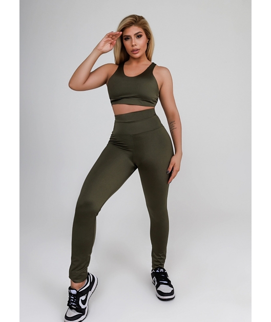 CONJUNTO FIT TRILOBAL TOP BASIC CALÇA COS ALTO FAIXA VERDE MILITAR