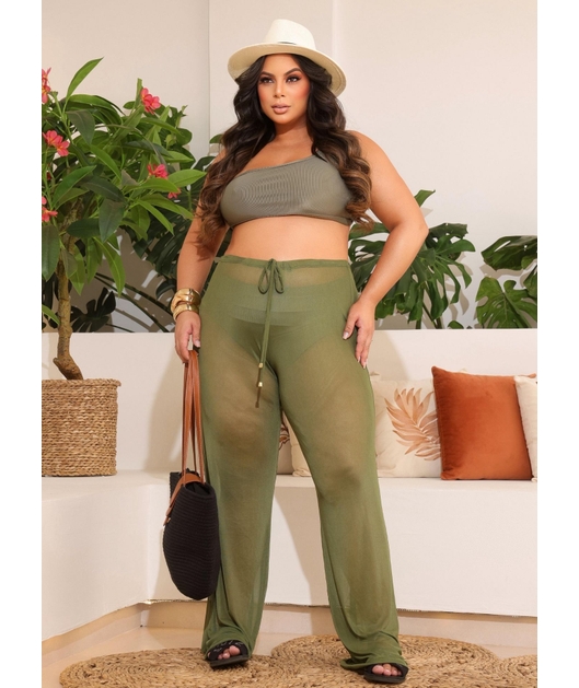 SAÍDA DE PRAIA CALÇA NO TULE VERDE COLEÇÃO BEACH CURVE