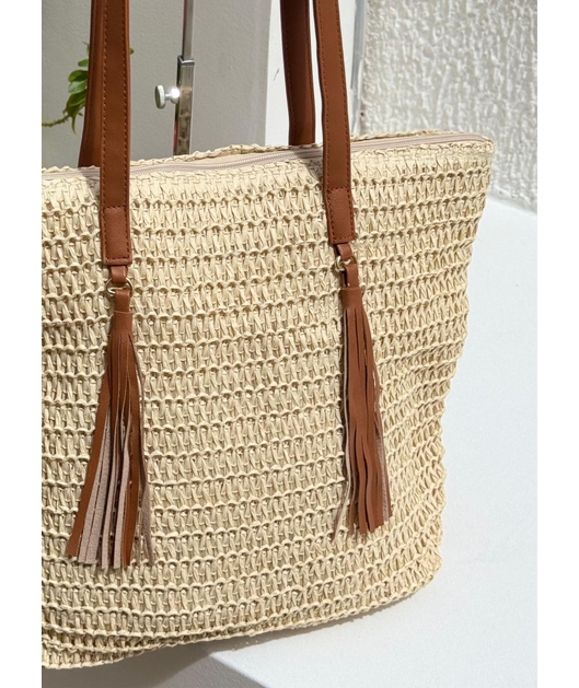 BOLSA DE PALHA GRANDE OFF WHITE RUSTIC CHIC	