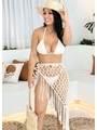 SAÍDA DE PRAIA SAIA NO CROCHÊ DE FRANJAS OFF WHITE COLEÇÃO HANDMADE - 1