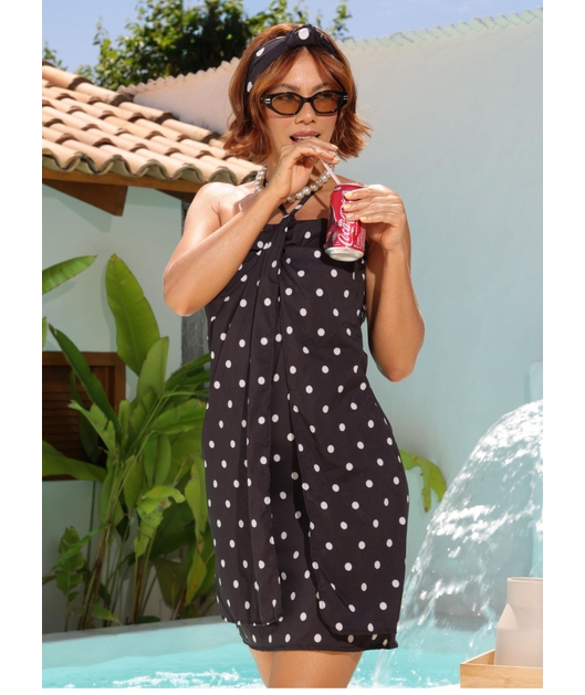 SAÍDA DE PRAIA VESTIDO AURA NA SEDINHA PRETO COLEÇÃO PÉTIT POÁ