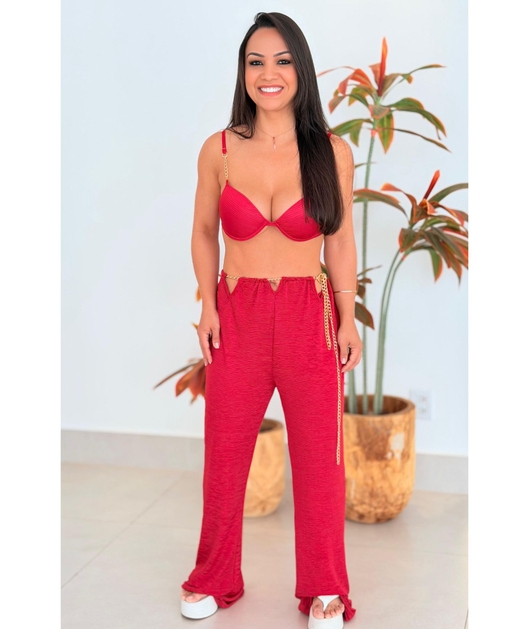 SAÍDA DE PRAIA CALÇA COS CORRENTE VERMELHA COLEÇÃO SOLARE