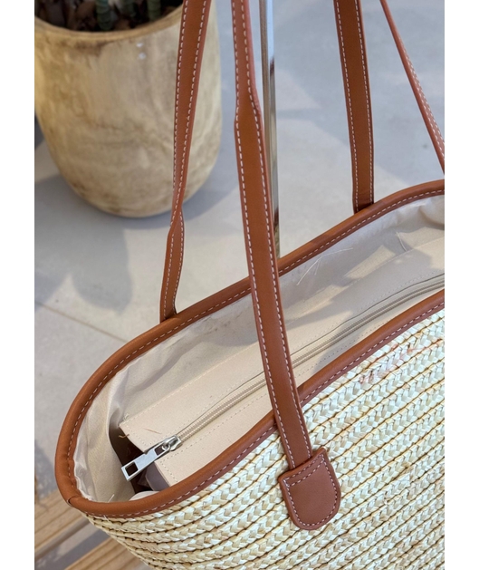 BOLSA ESTRUTURA EM PALHA NATURAL COM ALÇAS MARROM
