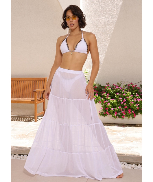 SAÍDA DE PRAIA SAIA LONGA NO TULE BRANCA COLEÇÃO ENTRE MARÉS