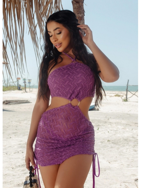 SAÍDA DE PRAIA RECORTE CURTA COM ARGOLA ROXO FÚCSIA