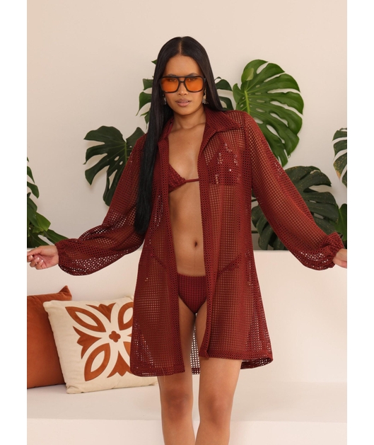 SAÍDA DE PRAIA CAMISA CROCHÊ BORDÔ COLEÇÃO CLAREIA