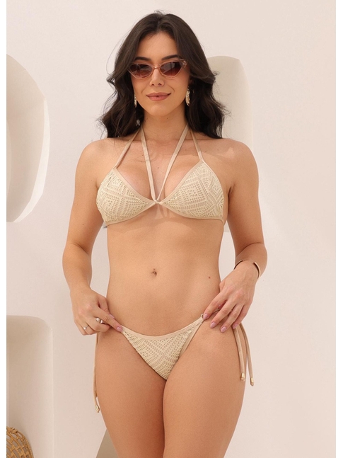 BIQUÍNI TOP AMARRAÇÃO FRONTAL CALCINHA DE AMARRAR NUDE COLEÇÃO LUAL COMB1910