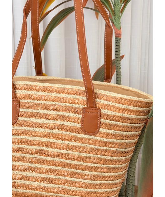 BOLSA ESTRUTURA EM PALHA NATURAL COM ALÇAS MARROM