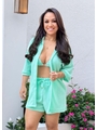 SAÍDA DE PRAIA KIMONO CAMISA COM SHORT NO CHIFFON VERDE CLARO - 1