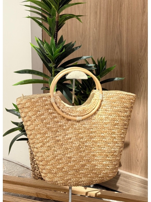 BOLSA ESTRUTURA EM PALHA NATURAL ALÇAS ARGOLAS