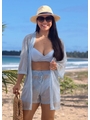 SAÍDA DE PRAIA KIMONO COM SHORT NO TULE EM LISTRA AZUL COLEÇÃO DULCE CARIBE - 1