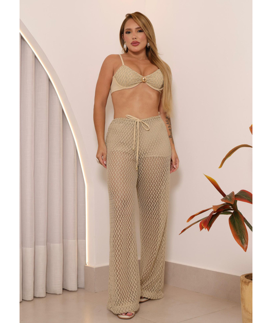 SAÍDA DE PRAIA CALÇA NO CROCHÊ NUDE COLEÇÃO ILHABELA