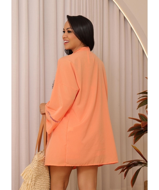 SAÍDA DE PRAIA KIMONO COM SHORT LARANJADO COLEÇÃO PUNTA CANA