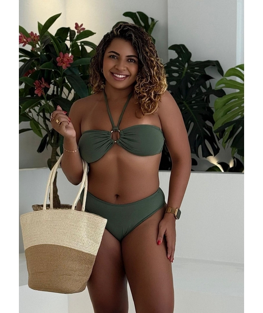 BIQUÍNI TOP ARGOLA CALCINHA TRADICIONAL VERDE MILITAR COLEÇÃO CALIENTE M402