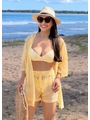 SAÍDA DE PRAIA KIMONO COM SHORT NO TULE EM LISTRA AMARELO COLEÇÃO DULCE CARIBE - 1