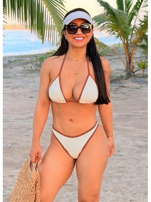 BIQUÍNI CORTININHA CALCINHA TRADICIONAL OFF WHITE COLEÇÃO CARIBENHA