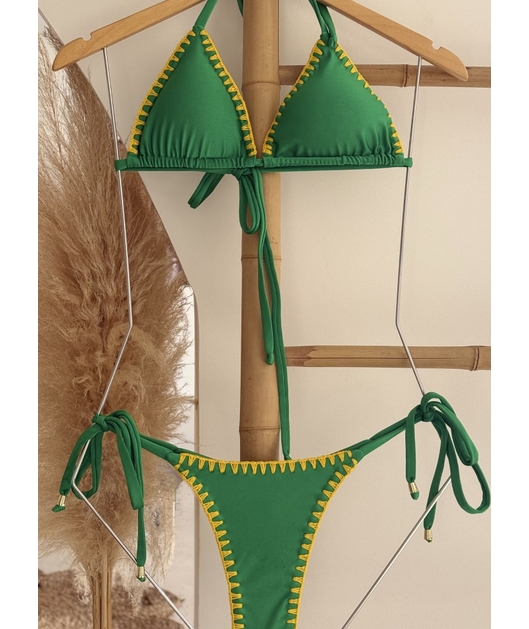 BIQUÍNI CORTININHA CROCHÊ CALCINHA AMARRAR VERDE BANDEIRA COLEÇÃO BRASIL RAIZ