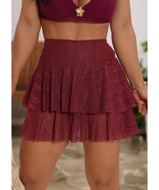 SAÍDA DE PRAIA MINI SAIA BABADO MARSALA COLEÇÃO MULHER