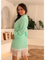 SAÍDA DE PRAIA CONJUNTO CHIFFON CAMISA COM PAREÔ DE FRANJA VERDE CLARO TGR5895 - 2