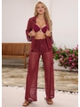SAÍDA DE PRAIA CONJUNTO CAMISA COM CALÇA CARGO MARSALA  COLEÇÃO MULHER - 1