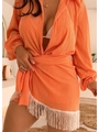 SAÍDA DE PRAIA CONJUNTO CHIFFON CAMISA COM PAREÔ DE FRANJA LARANJADO TGR5895 - 3