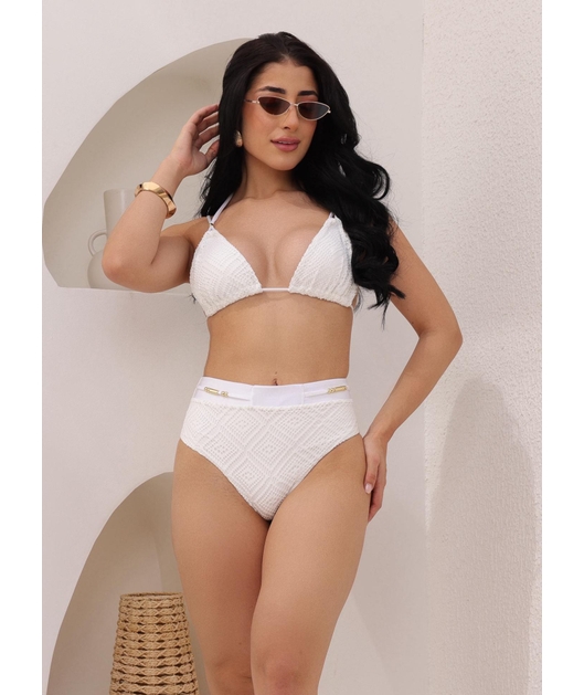 BIQUÍNI CORTININHA CALCINHA ALTA BRANCO COLEÇÃO LUAL M34
