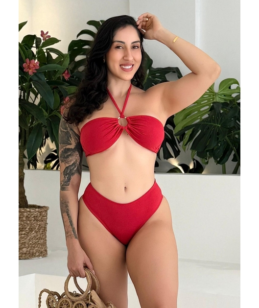 BIQUÍNI TOP ARGOLA CALCINHA TRADICIONAL VERMELHO COLEÇÃO CALIENTE