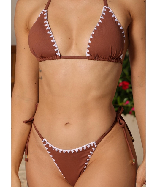 BIQUÍNI CORTININHA CROCHÊ CALCINHA DE AMARRAR MARROM COLEÇÃO ENTRE MARÉS