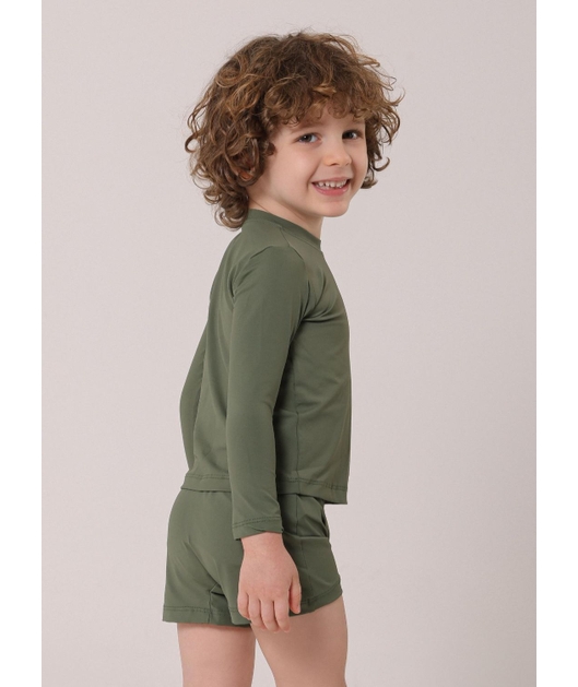 CONJUNTO INFANTIL DE PROTEÇÃO UV CAMISA COM SUNGA VERDE MILITAR