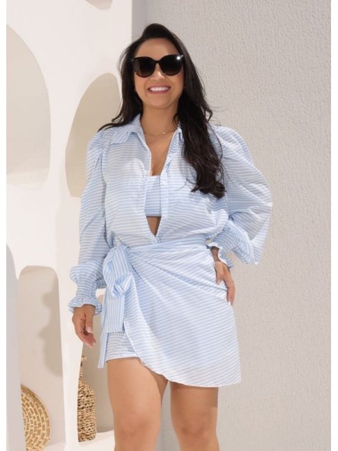 SAÍDA DE PRAIA CAMISA COM PAREÔ LISTRA AZUL COLEÇÃO VERÃO EUROPEU
