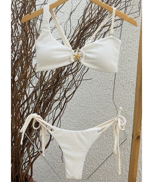 BIQUÍNI TOP NULA MANGA CALCINHA DE AMARRAR OFF WHITE COLEÇÃO ILHA DO SOL