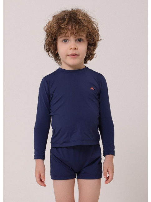 CONJUNTO INFANTIL DE PROTEÇÃO UV CAMISA COM SUNGA AZUL MARINHO
