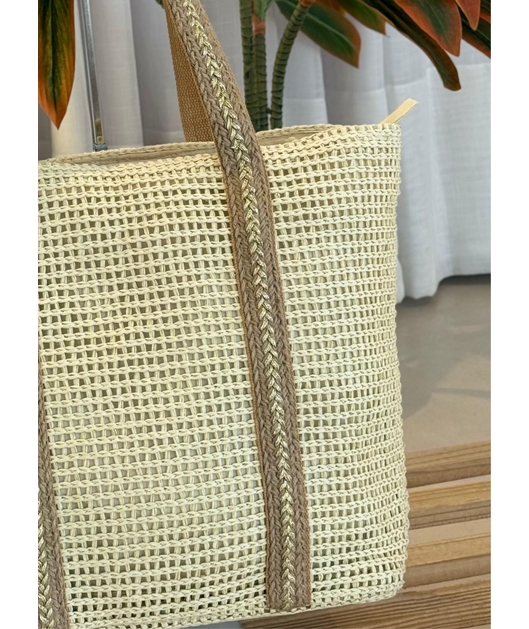 BOLSA DE PALHA GRANDE OFF WHITE ALÇAS BEGE