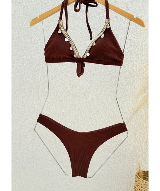BIQUÍNI TOP GRIPIR CALCINHA ASA DELTA MARROM COLEÇÃO TERRACOR