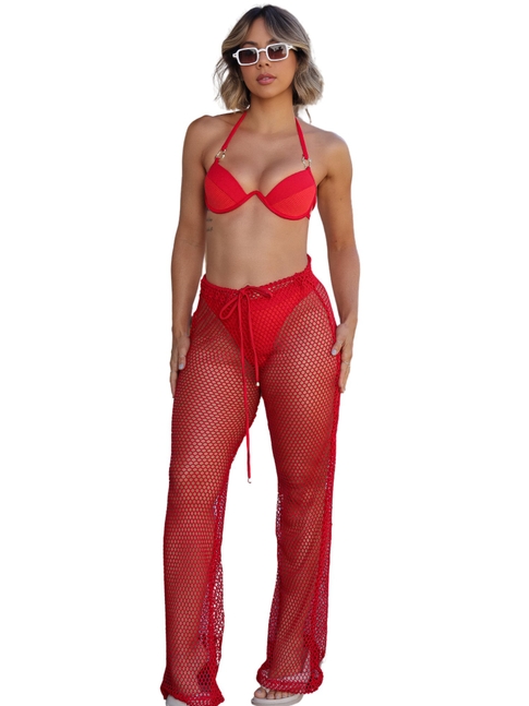 SAÍDA DE PRAIA CALÇA TELA ARRASTÃO VERMELHO M403