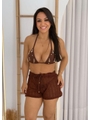 SAÍDA DE PRAIA SHORT CROCHÊ MARROM - 1